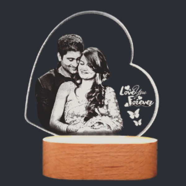 2D Glass Light Gift Engraving - 5x6.5 in, Heart Slanting