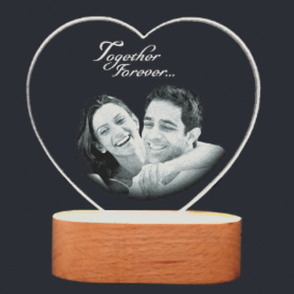 2D Glass Light Gift Engraving - 5x5.5 in, Heart