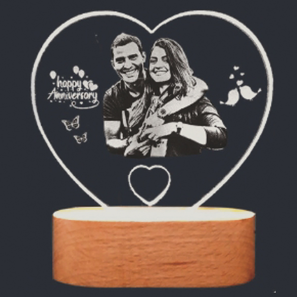 2D Glass Light Gift Engraving - 5x5.5 in, Heart