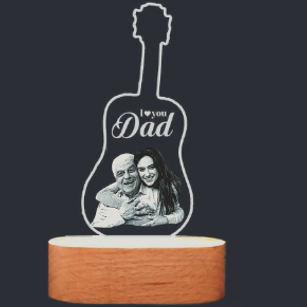 2D Glass Light Gift Engraving - 7.5x4 in, Guitar