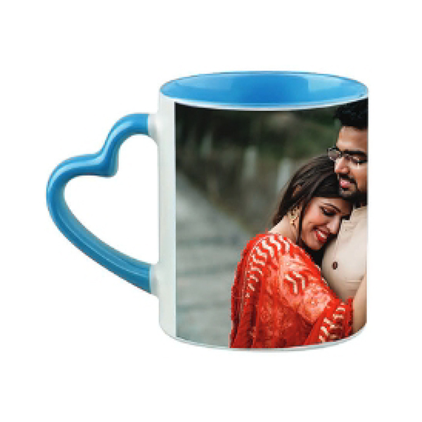 Inside & Heart shape Handle Color Mug - Blue