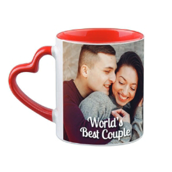 Inside & Heart shape Handle Color Mug - Red