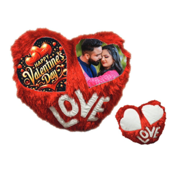 Fur Red Double Heart Pillow